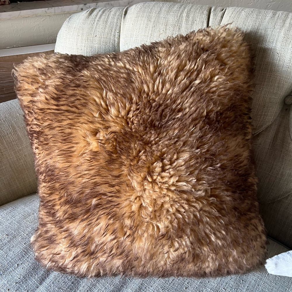 Genuine Sheepskin Fur Brown Throw Pillow